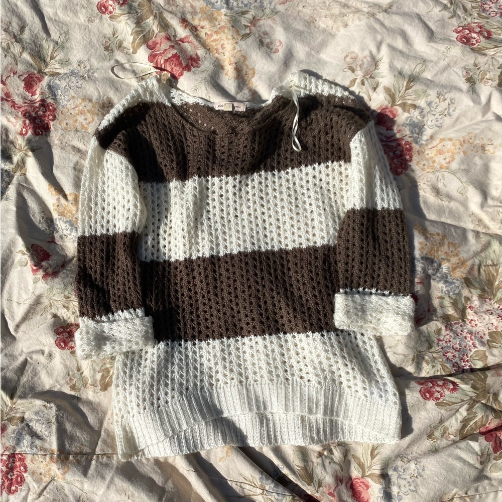 Brown & cream open knit sweater